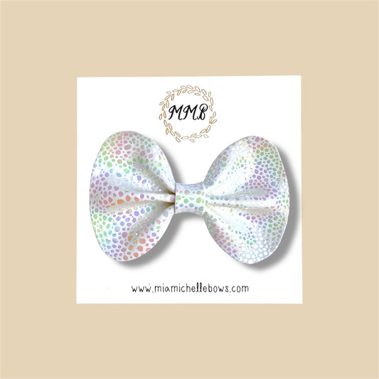 Iridescent Speckled White Vegan Leather Bow
