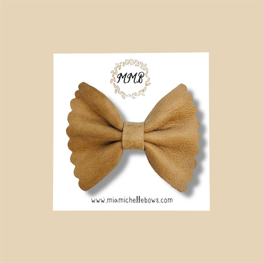 Tan Scalloped Genuine Leather Bow