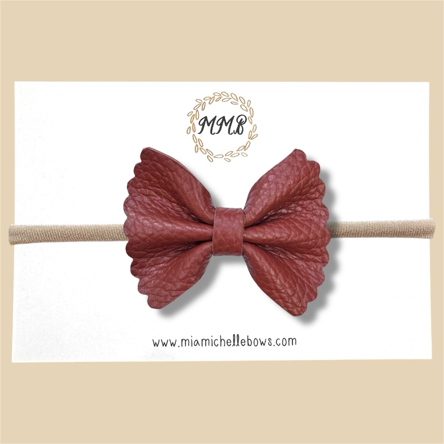 Brown Pebbled Scalloped Genuine Leather Bow