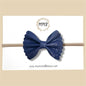 Dark Navy Blue Scalloped Pebbled Genuine Leather Bow