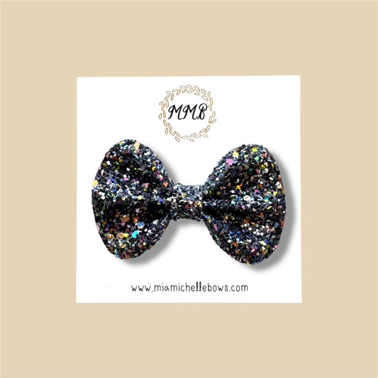 Black Confetti Glitter Bow