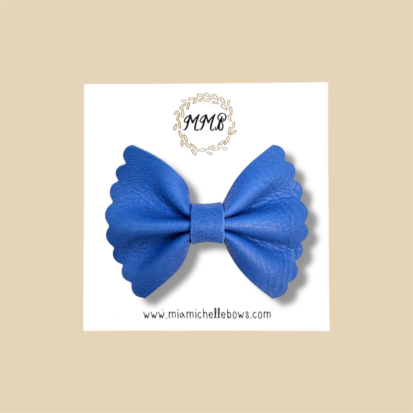 Bright Blue Scalloped Genuine Leather Bow
