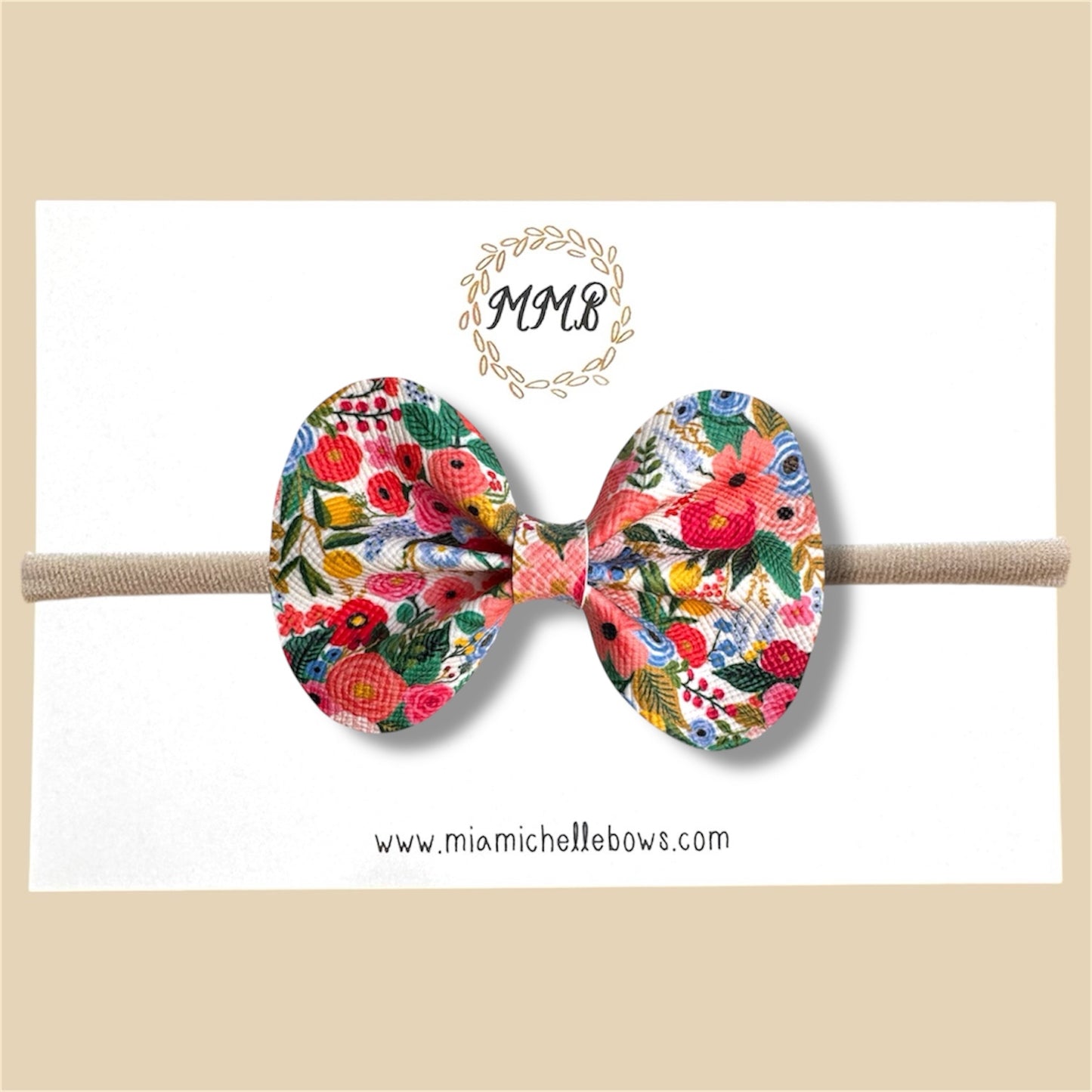 Bright Floral Vegan Leather Bow