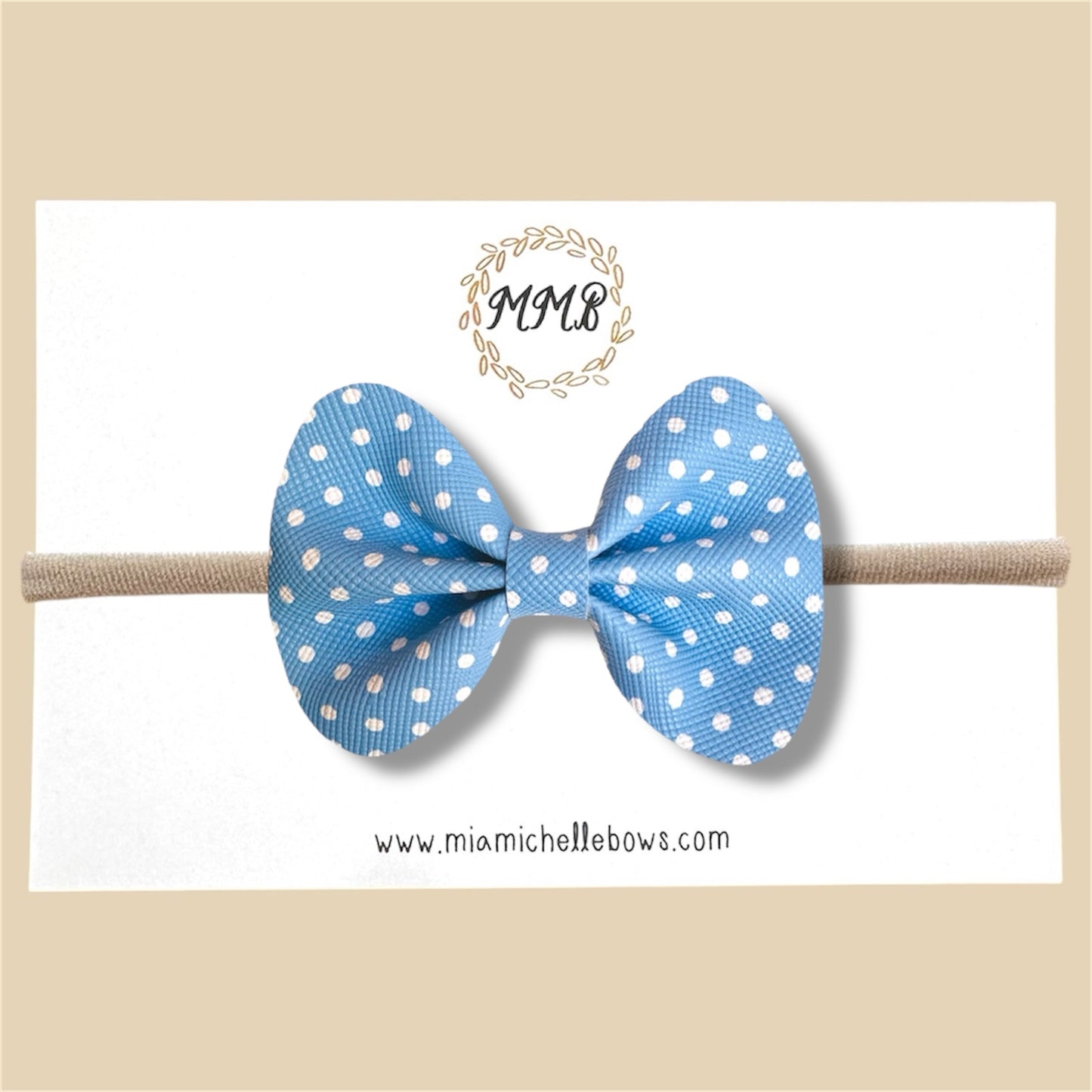 Baby Blue Polkadot Vegan Leather Bow