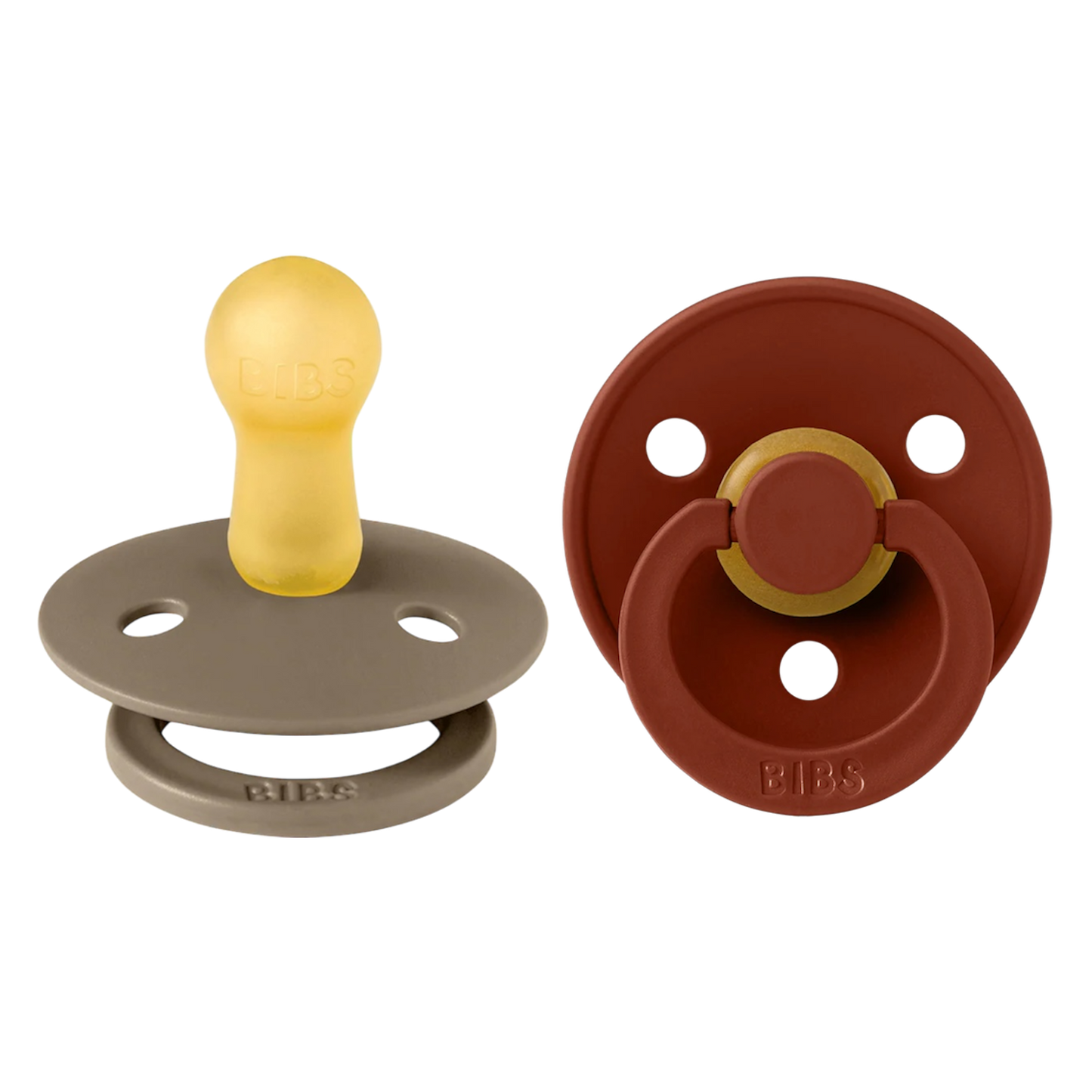 Bibs Colour Pacifier 2 Pack—Dark Oak & Rust