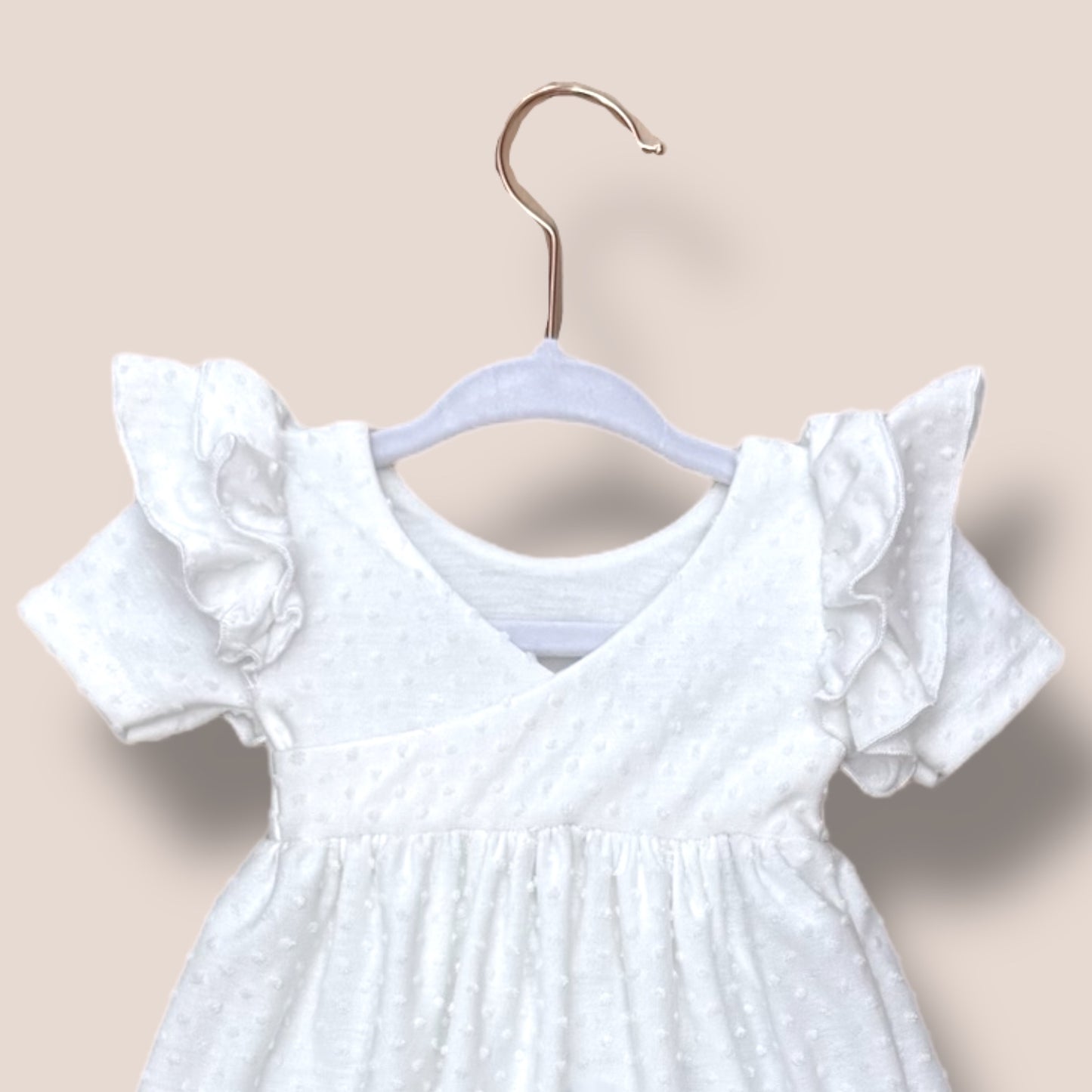 Handmade Full Length White Swiss Dot Blessing Dress & matching bow set