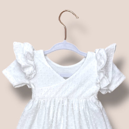 Handmade Full Length White Swiss Dot Blessing Dress & matching bow set