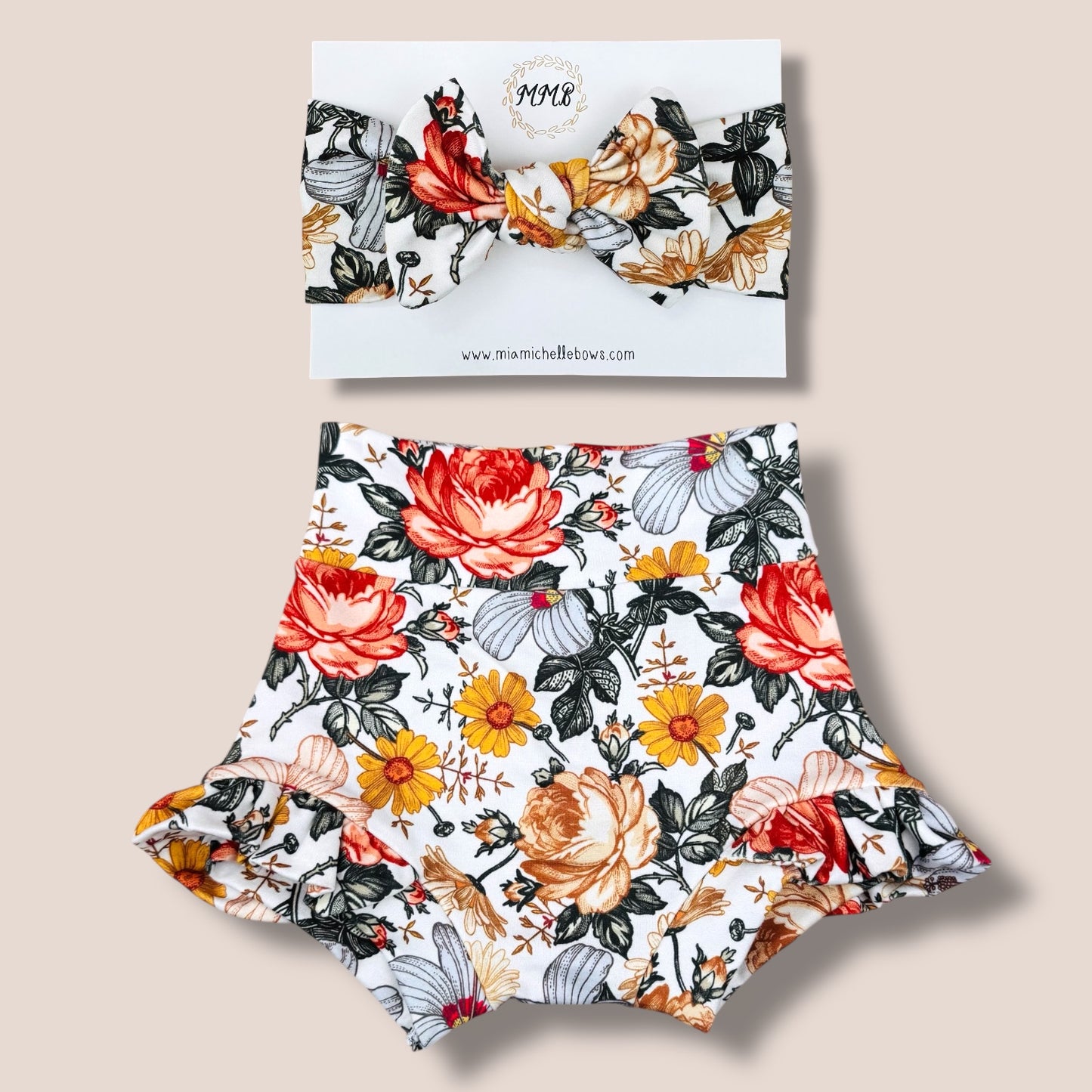 Handmade Fall Floral Bummies & Bow Set