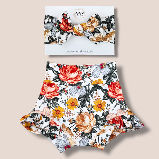 Handmade Fall Floral Bummies & Bow Set