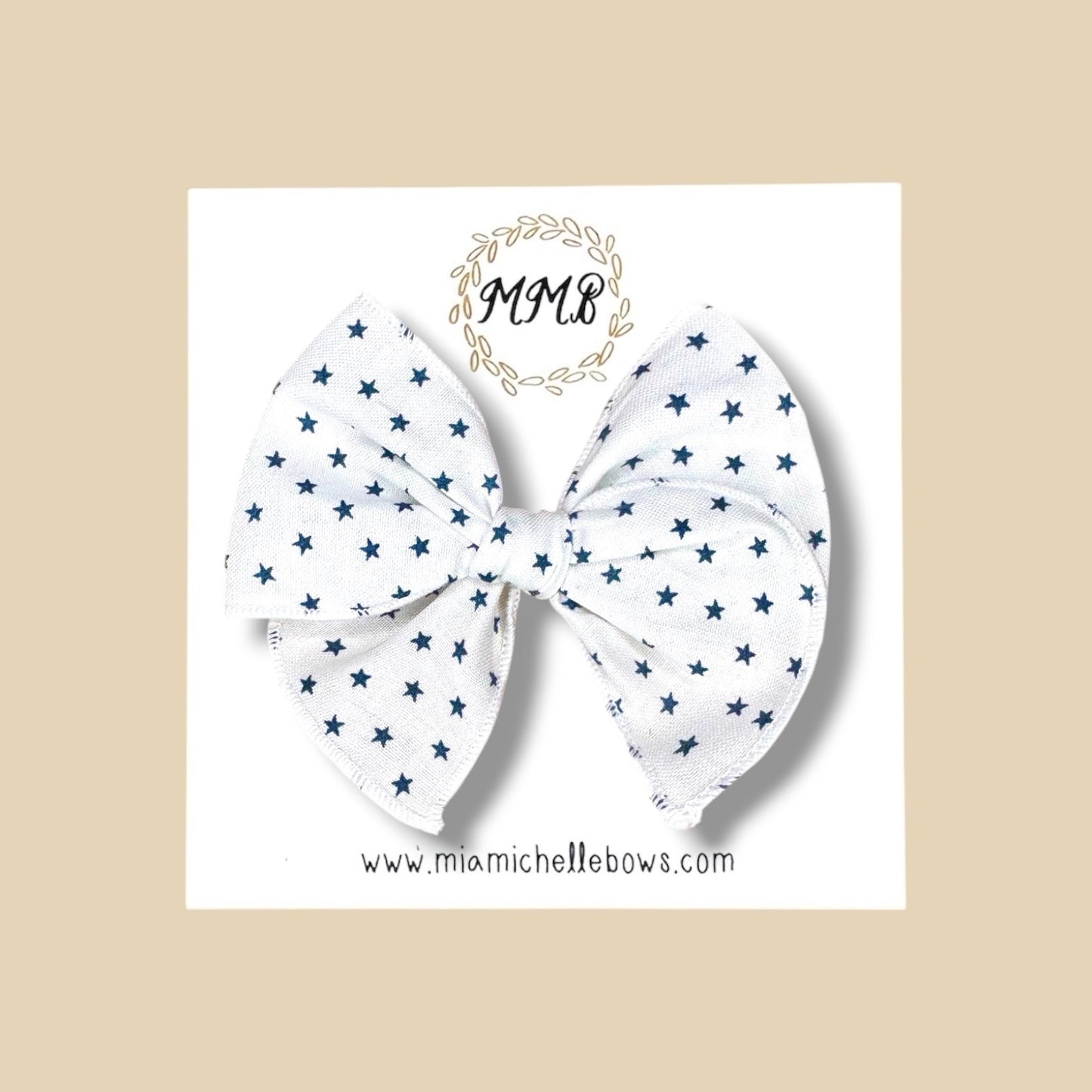 White & Navy Star Spangled Fairytale Bow