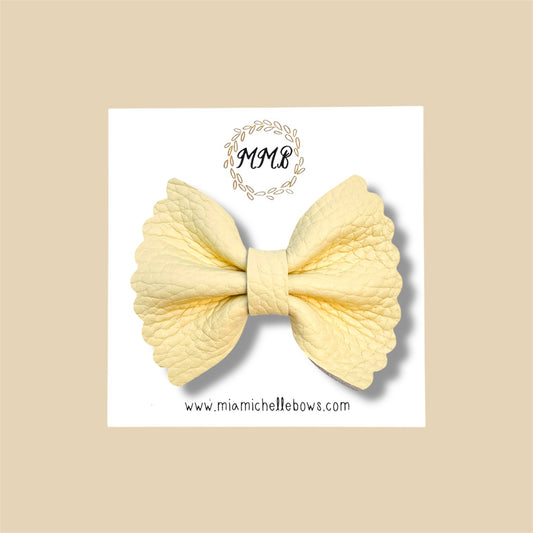 Pale Yellow Scalloped Genuine Leather Bow