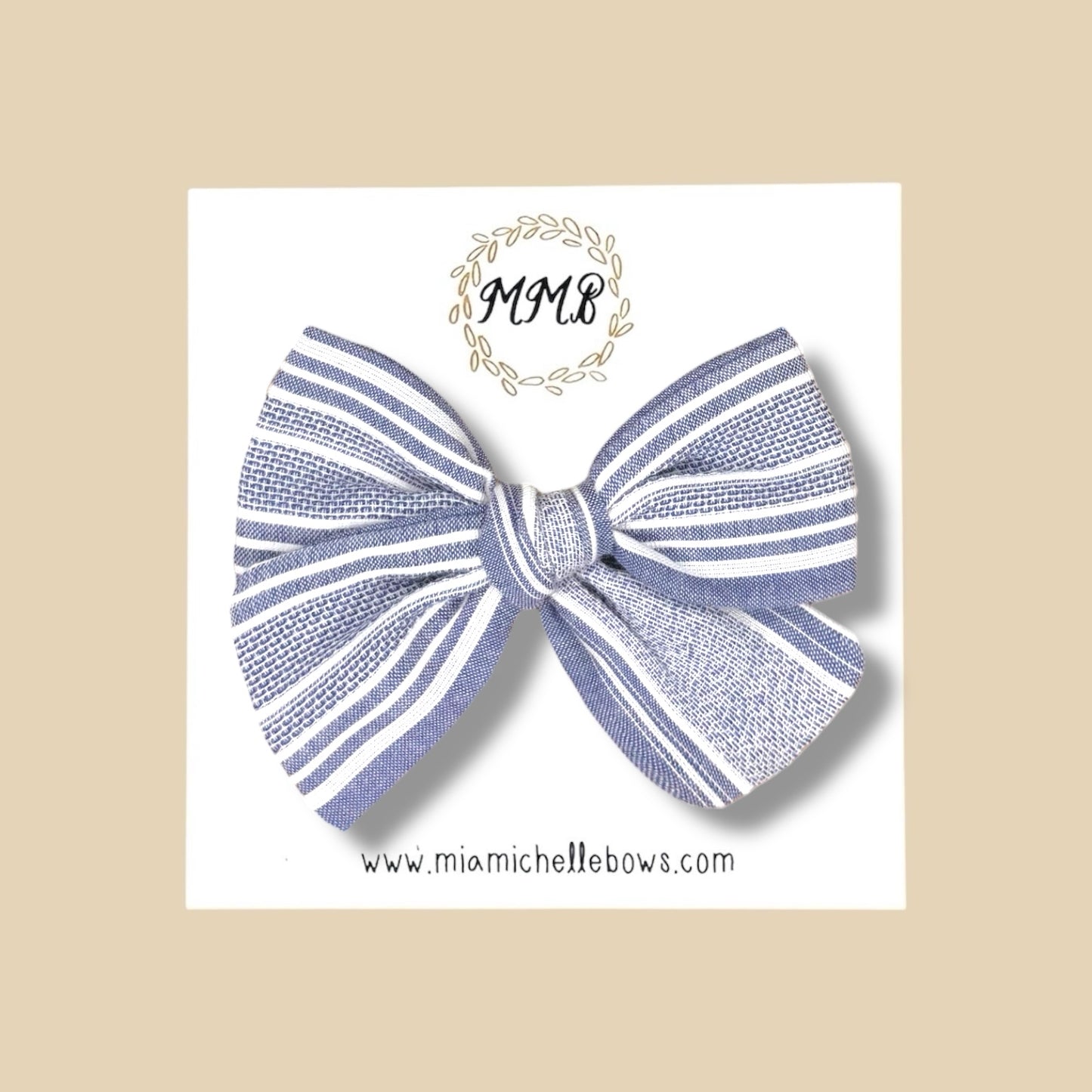 Hand-tied Blue Vintage Stripe Bow