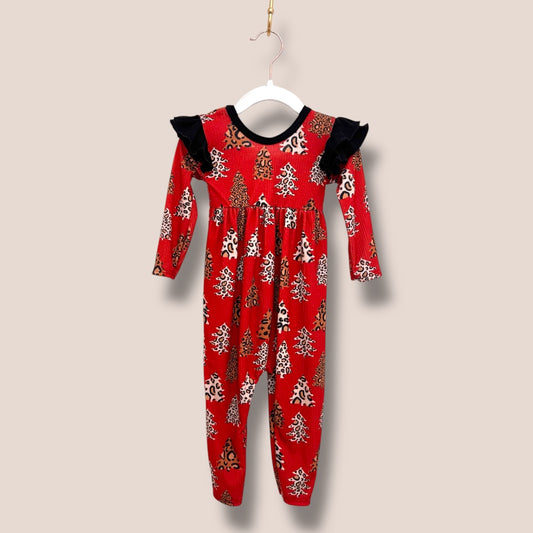 Leopard Christmas Tree Ruffled Romper