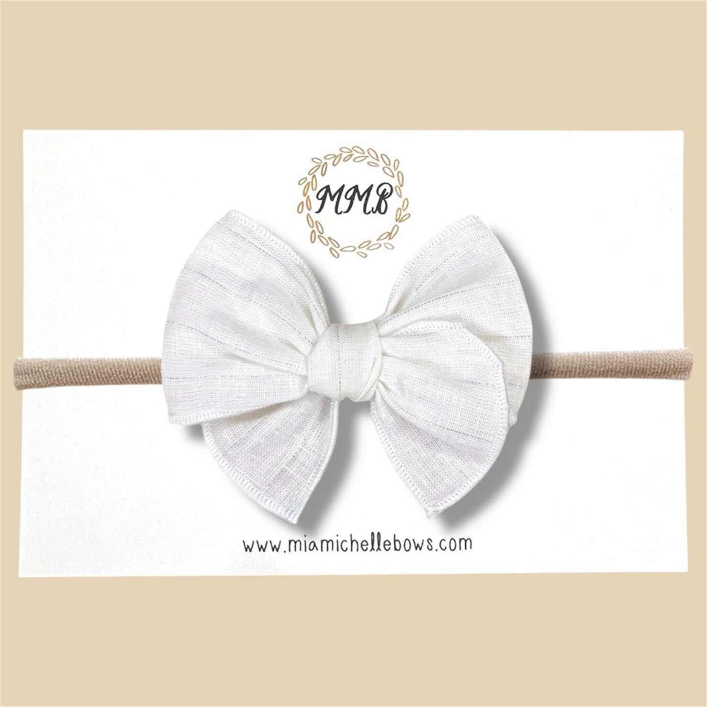 White & Silver Linen Pinstripe Fairytale Bow