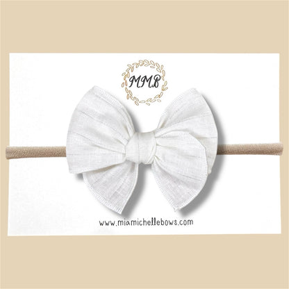 White & Silver Linen Pinstripe Fairytale Bow