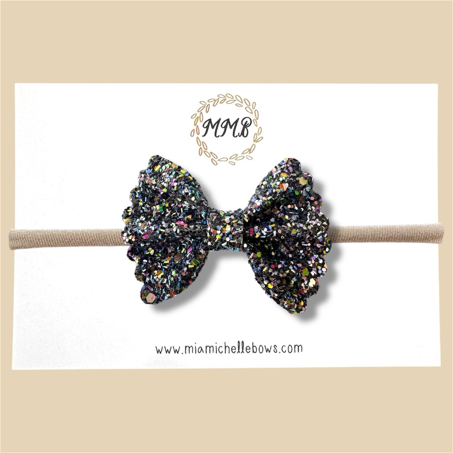 Black Confetti Scalloped Glitter Bow
