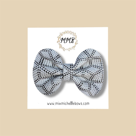 Gray Geometric Genuine Leather Bow
