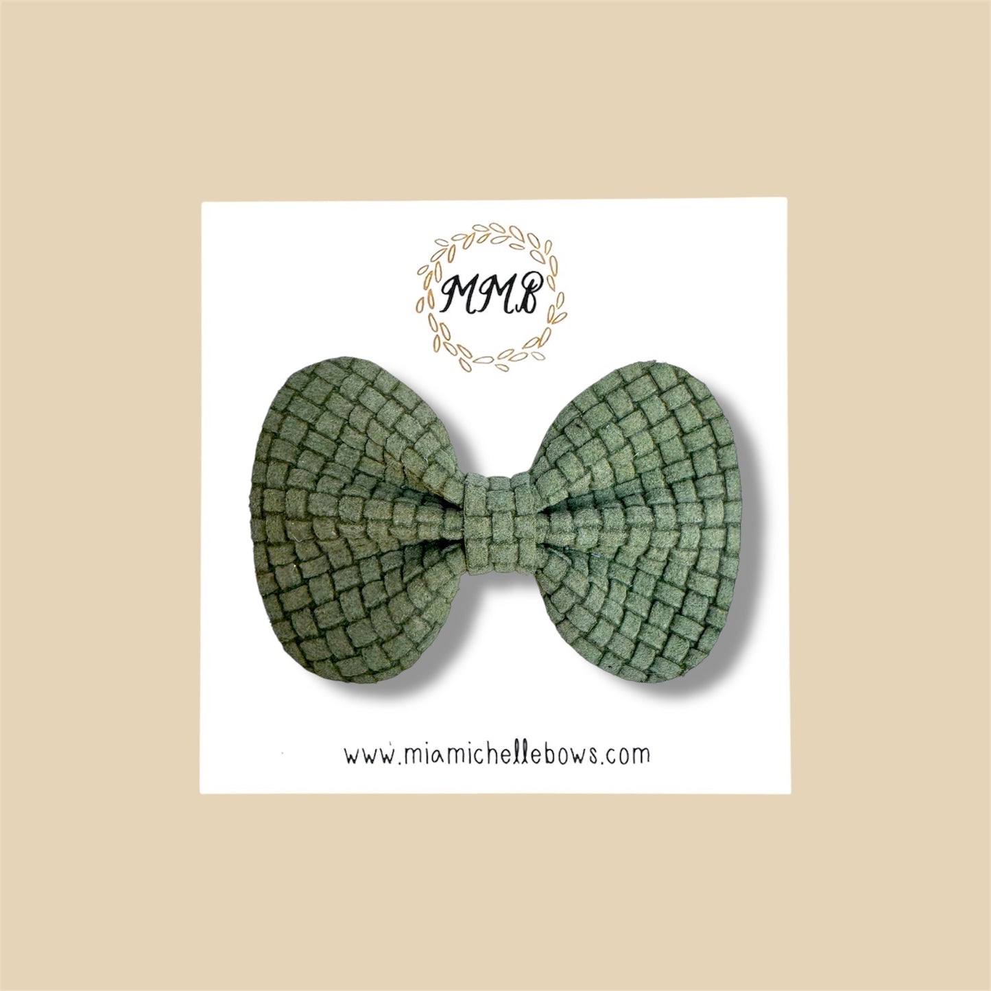 Green Woven Genuine Leather Bow