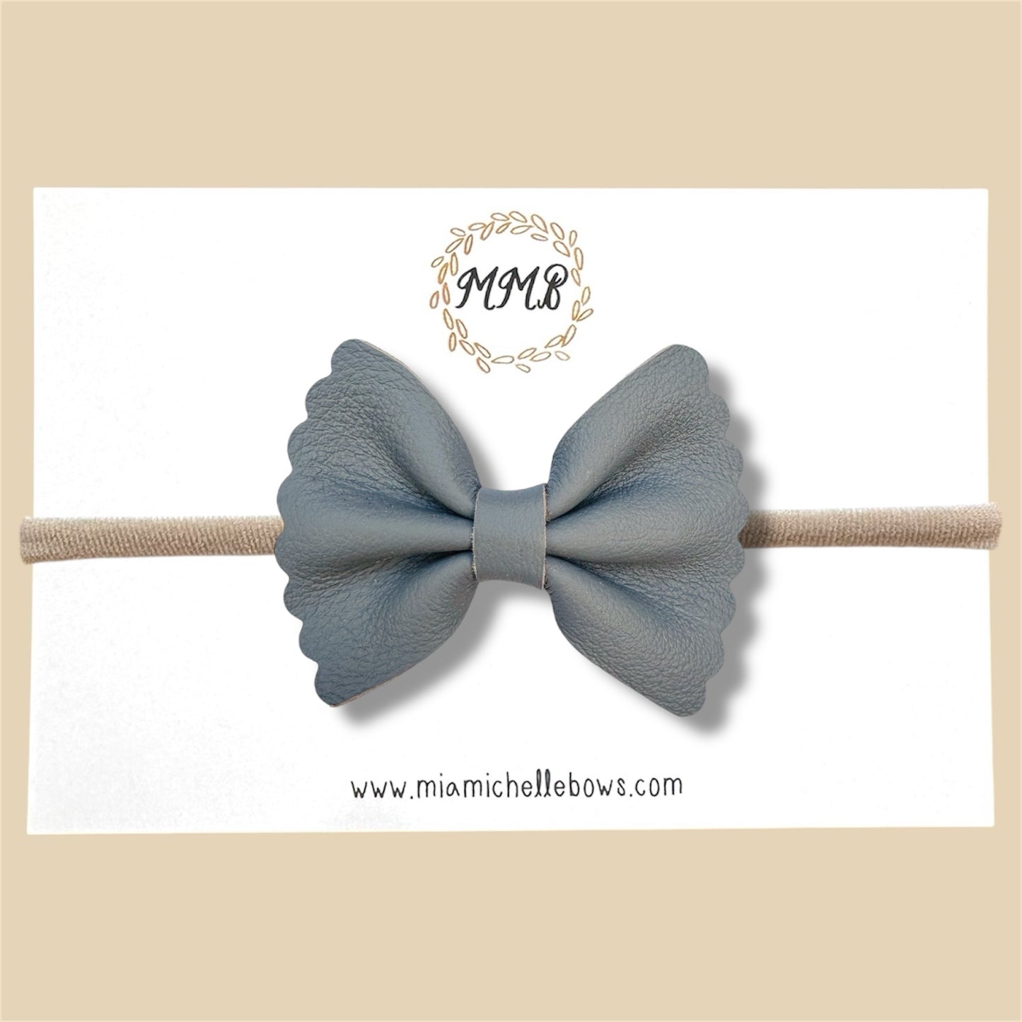 Medium Gray Scalloped Genuine Leather Bow