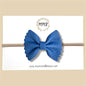Blue Scalloped Pebbled Genuine Leather Bow