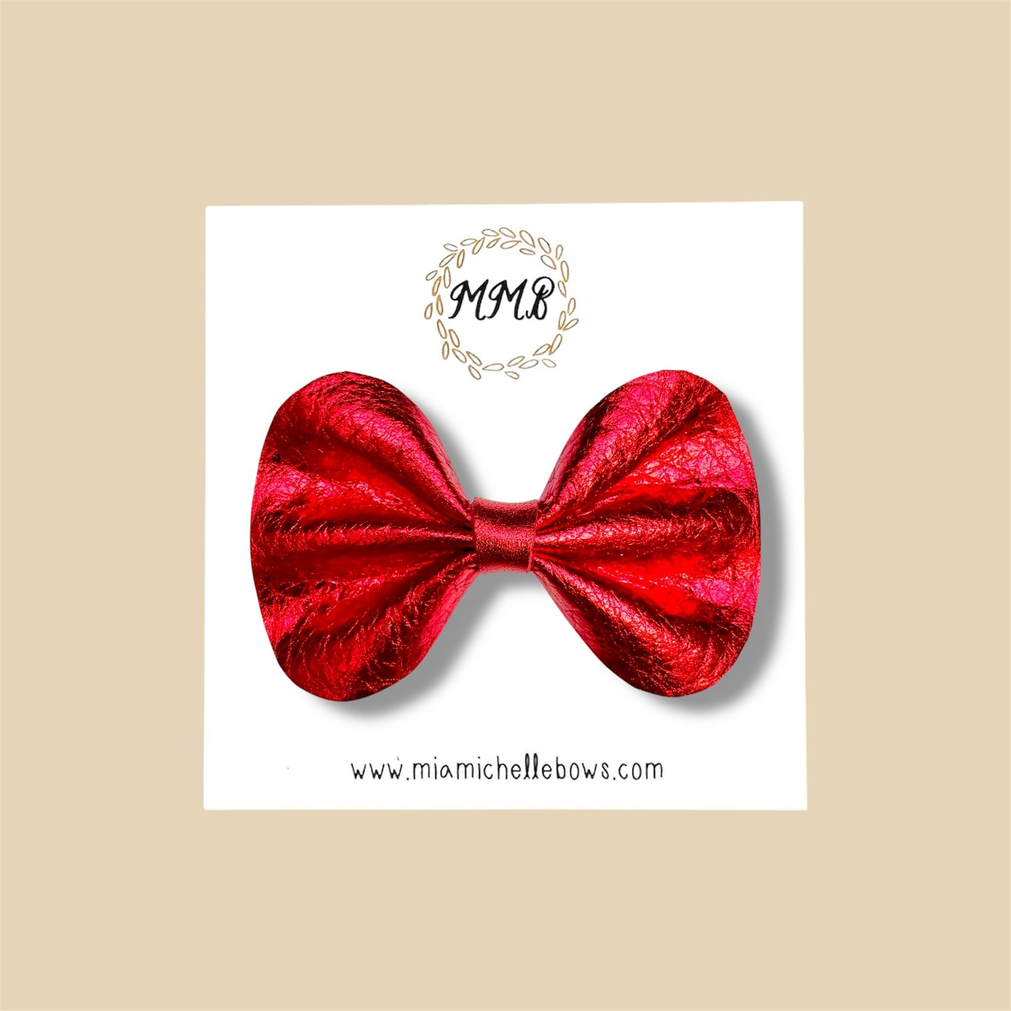 Red Metallic Genuine Leather Bow