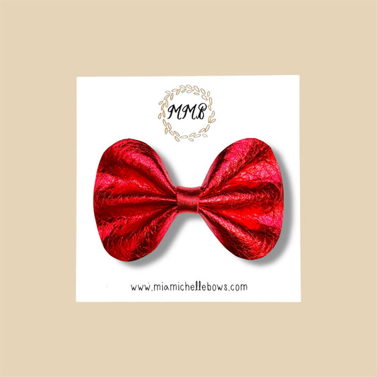 Red Metallic Genuine Leather Bow