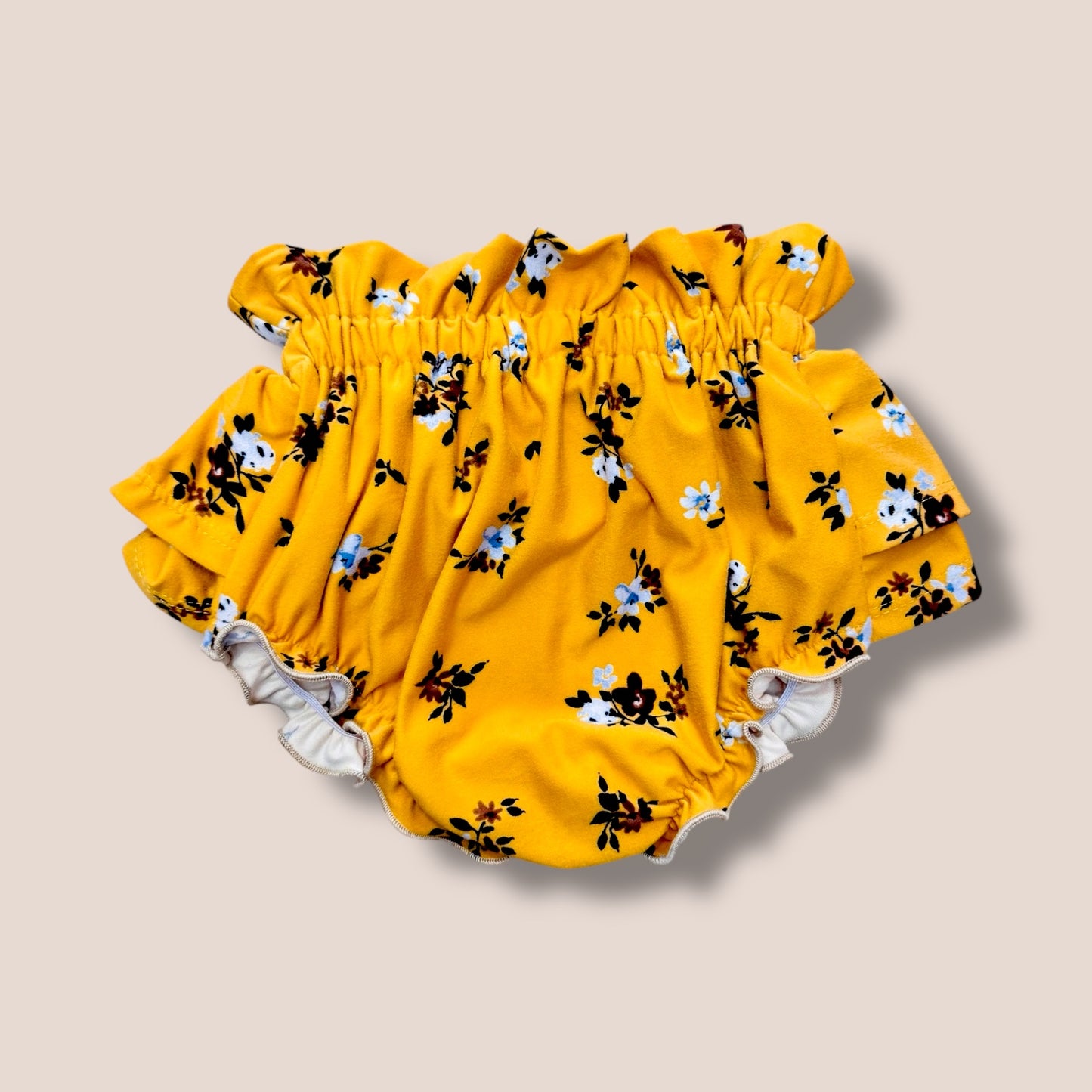 OAK Handmade Mustard Floral Ruffle Bloomers 3T