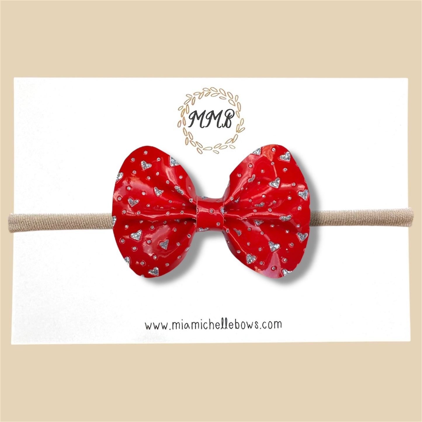 Red & Silver Hearts Glitter Bow