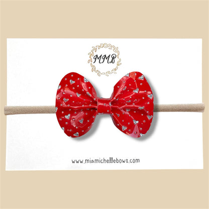 Red & Silver Hearts Glitter Bow