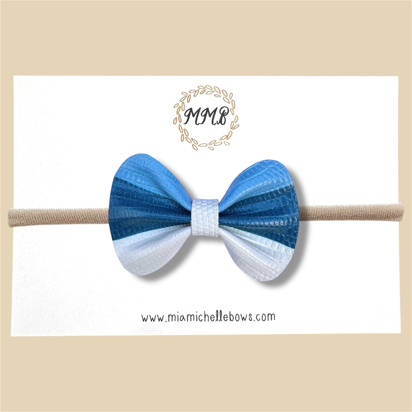 Blue Color-block Genuine Leather Bow