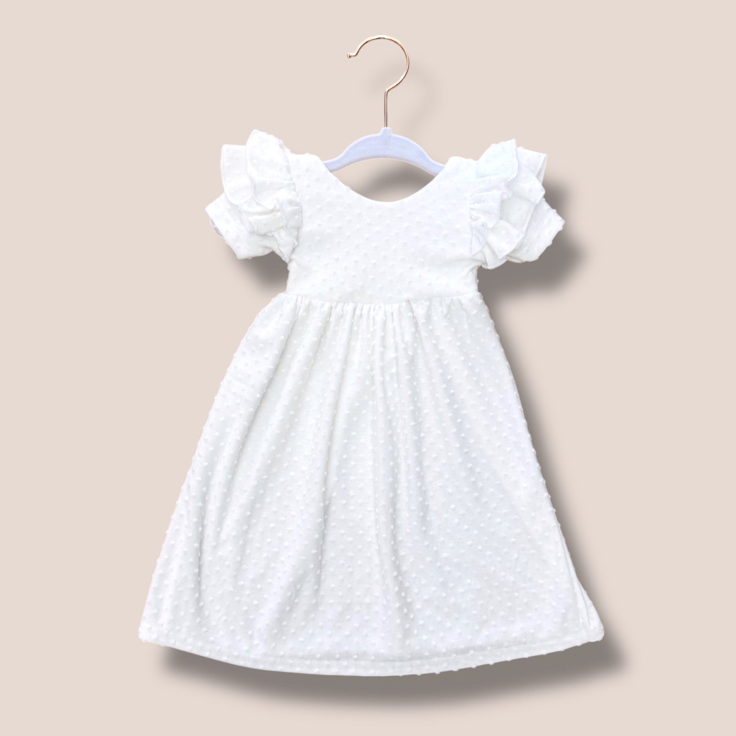 Handmade Full Length White Swiss Dot Blessing Dress & matching bow set