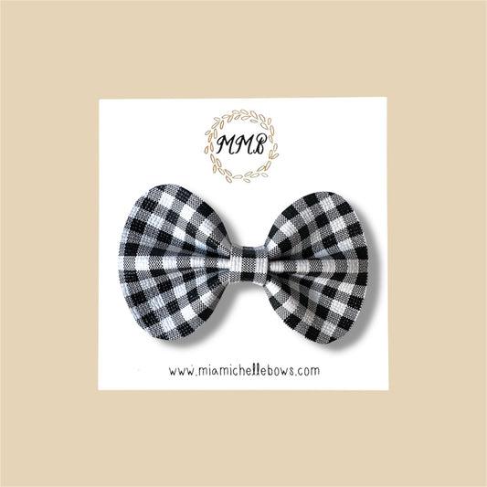 Black & White Gingham Vegan Leather Bow
