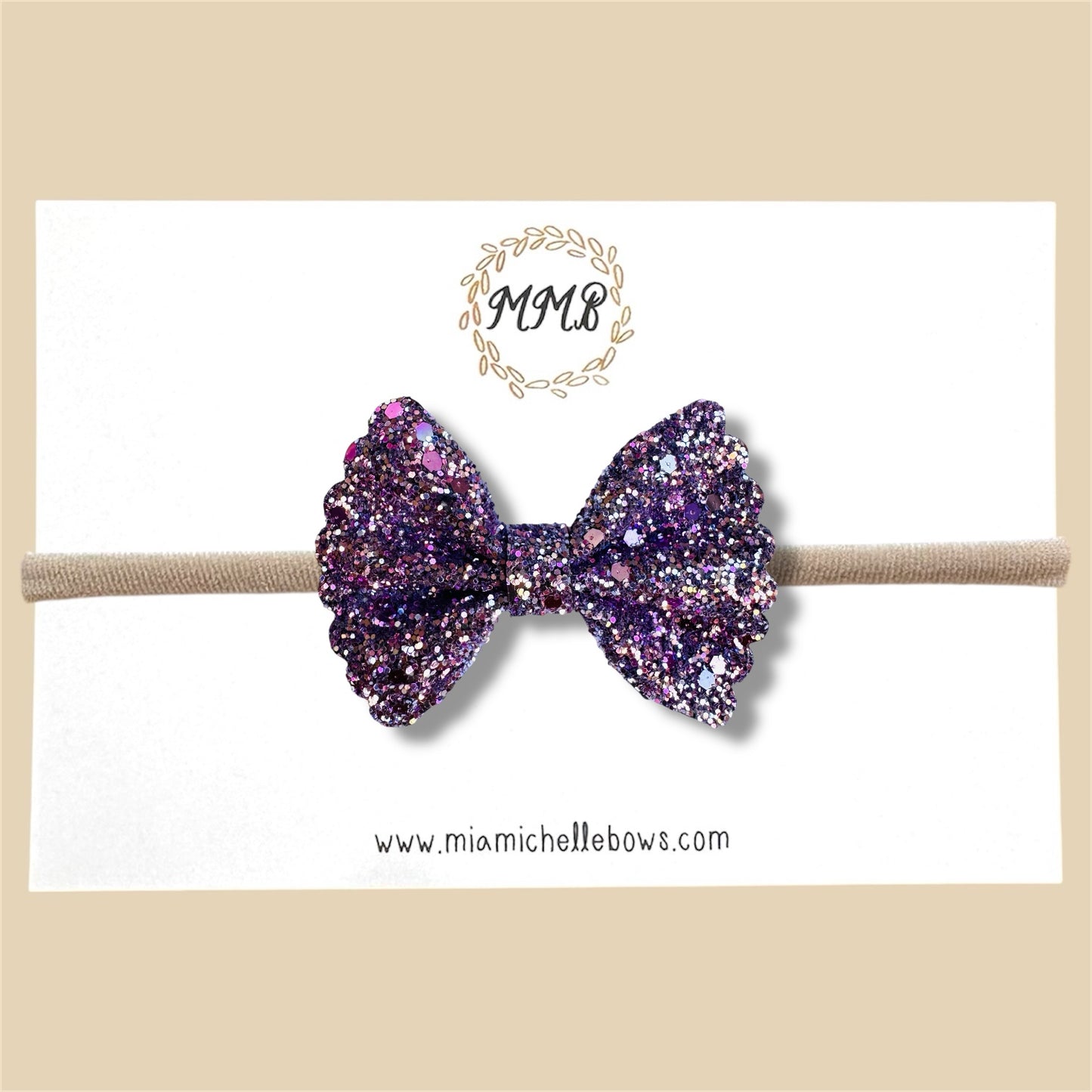 Plum Scalloped Glitter Bow
