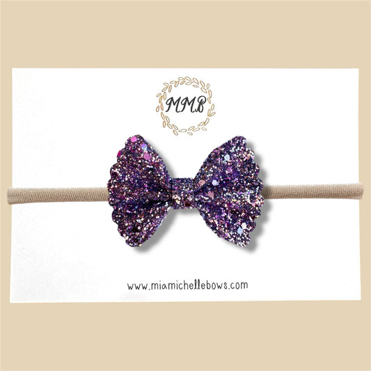 Plum Scalloped Glitter Bow