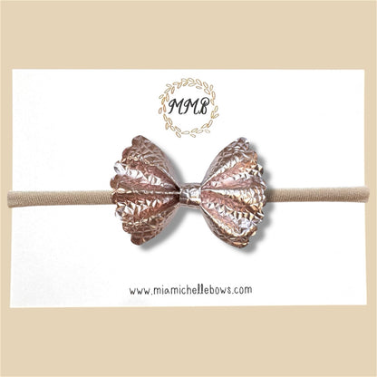 Rose Gold Geometric Scalloped Vegan Leather Bow