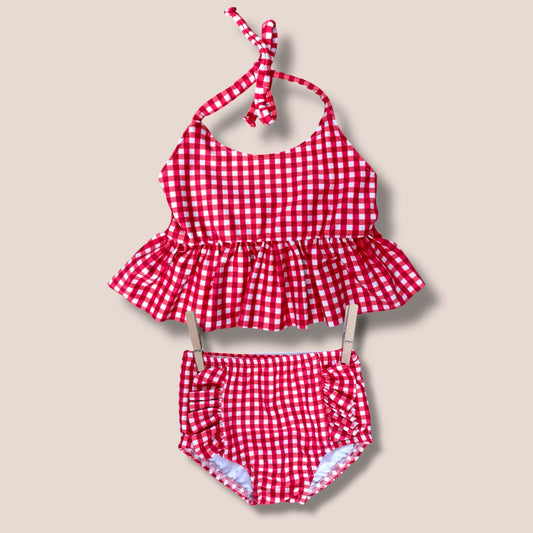 Handmade Red Gingham Swim Set