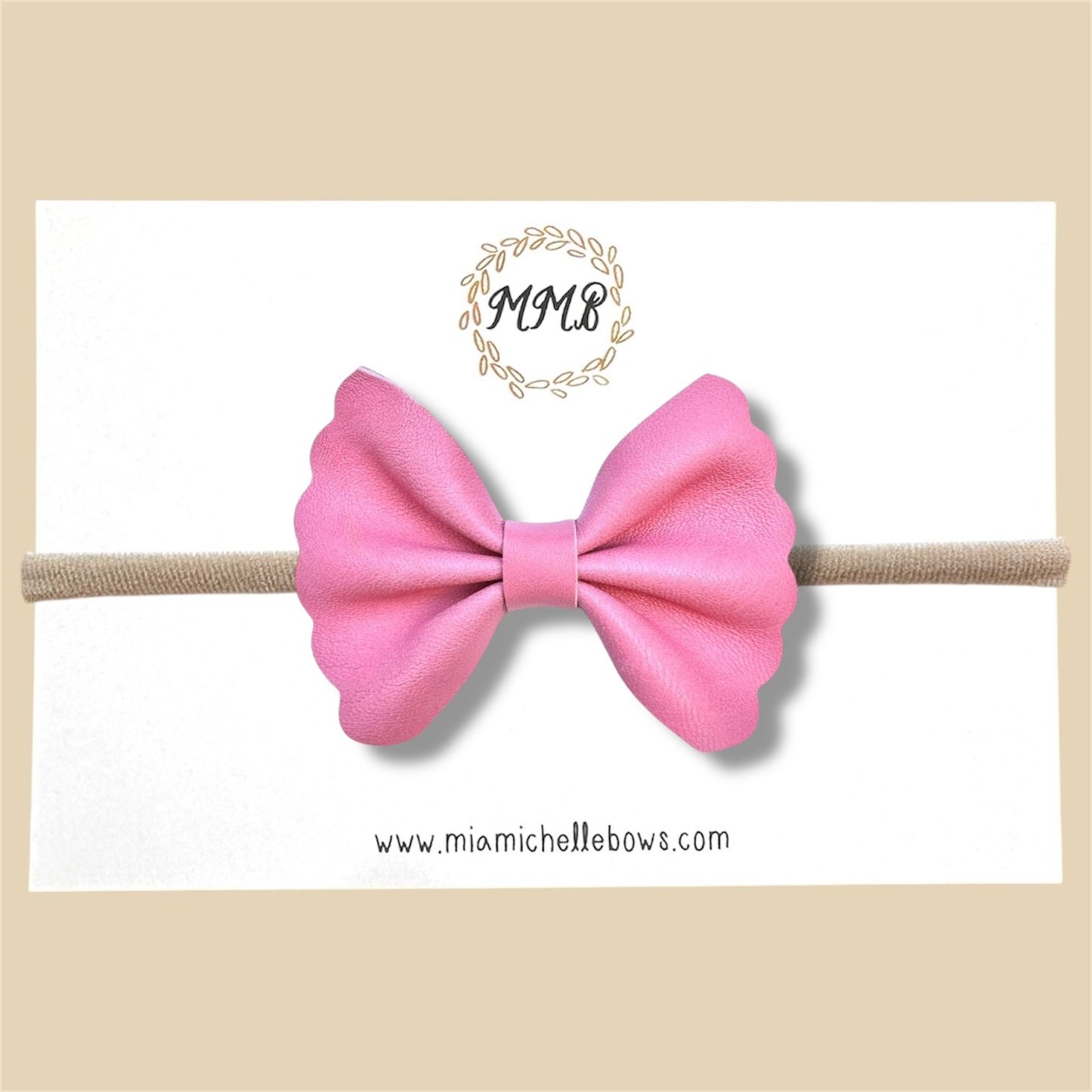 Pink Scalloped Genuine Leather Bow