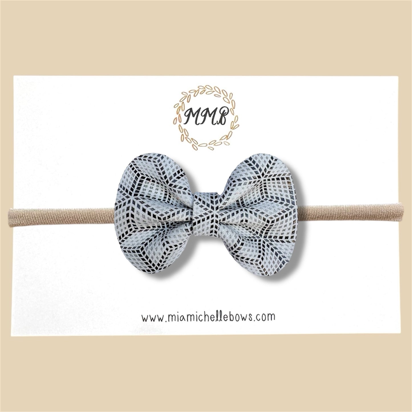 Gray Geometric Genuine Leather Bow
