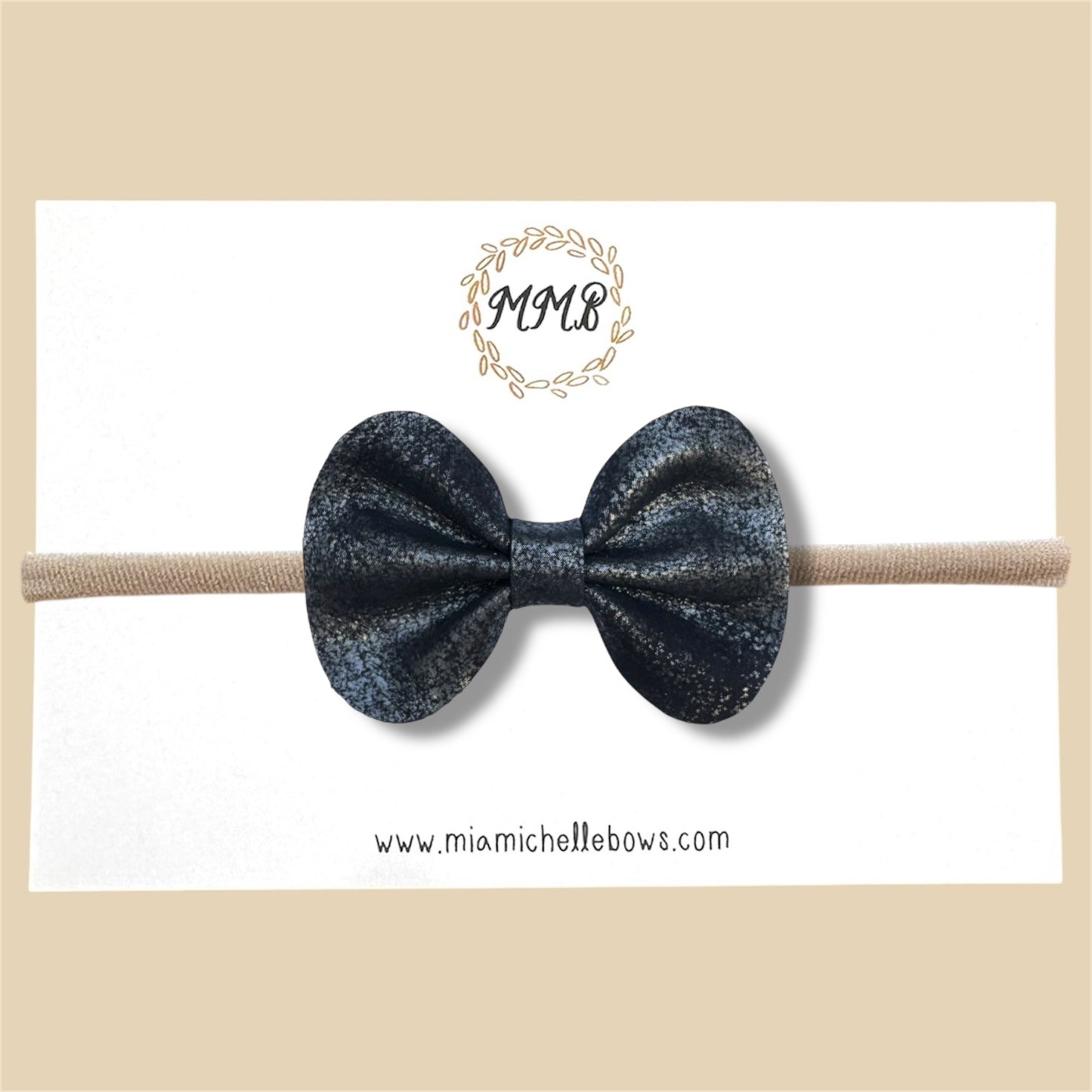 Vintage Black Shimmer Genuine Leather Bow
