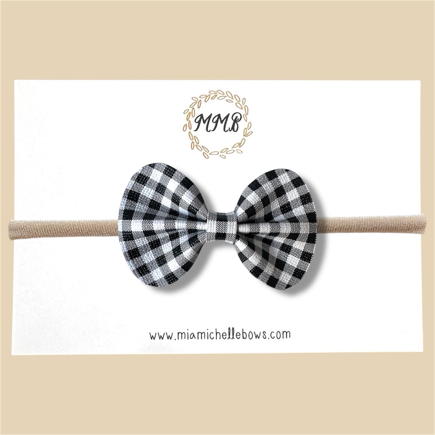 Black & White Gingham Vegan Leather Bow