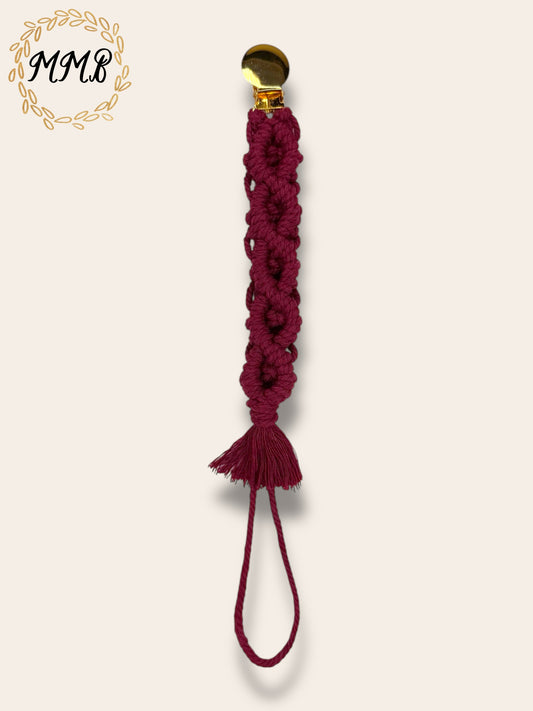 Wine Macrame Pacifier Teething Clip