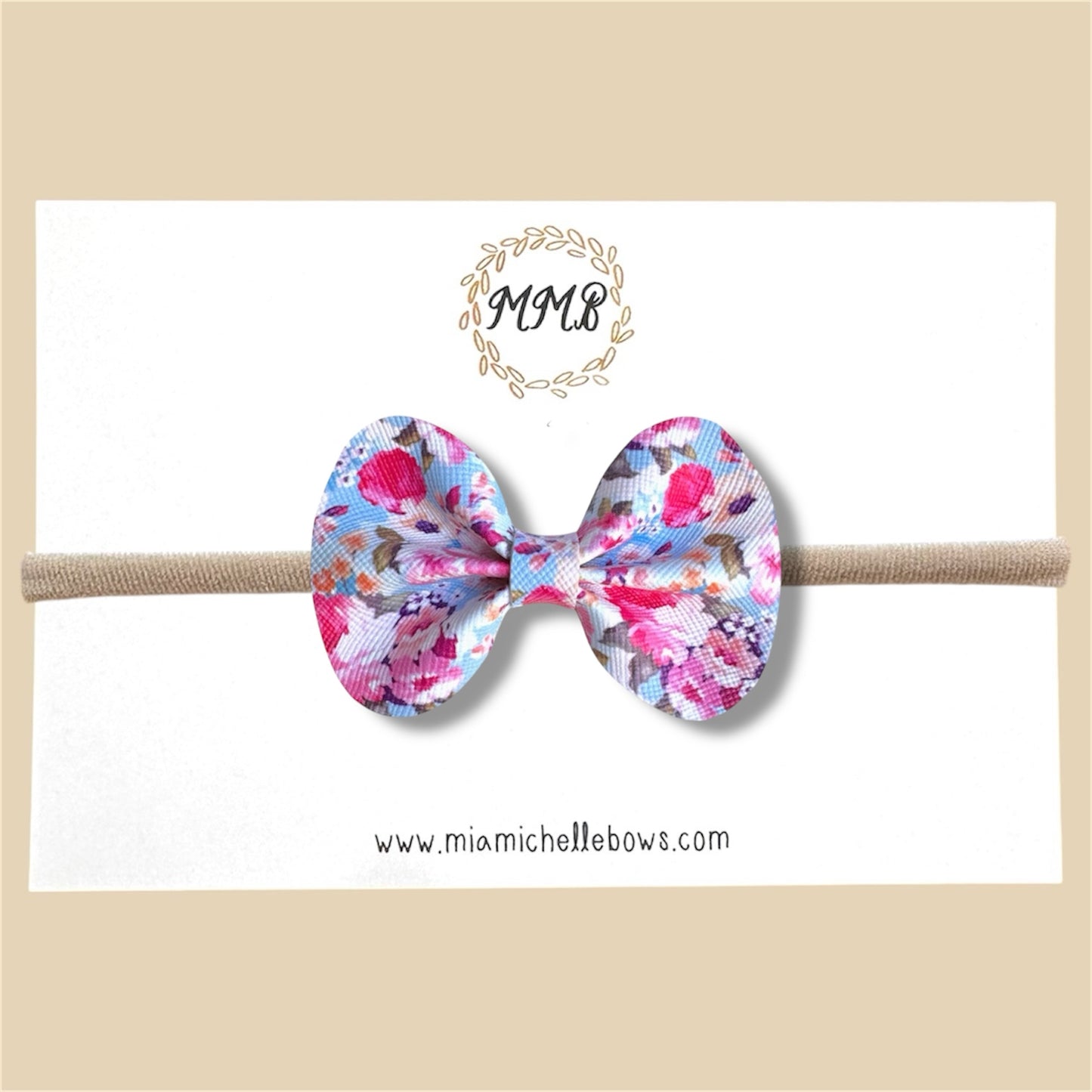 Pink Spring Floral Vegan Leather Bow