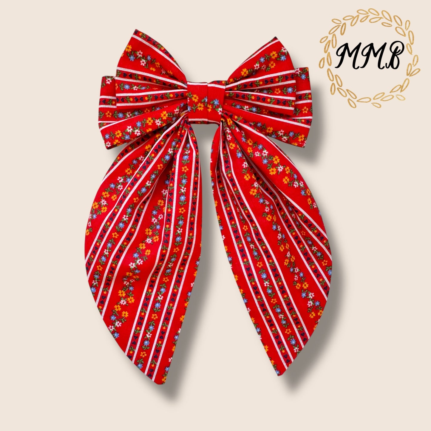 Red Swiss Floral Stripe Luxe Bow