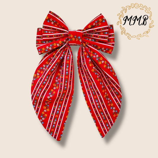 Red Swiss Floral Stripe Luxe Bow
