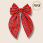 Red Swiss Floral Stripe Luxe Bow