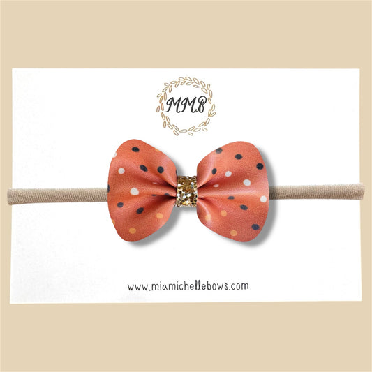 Pumpkin Polkadot Vegan Leather Bow