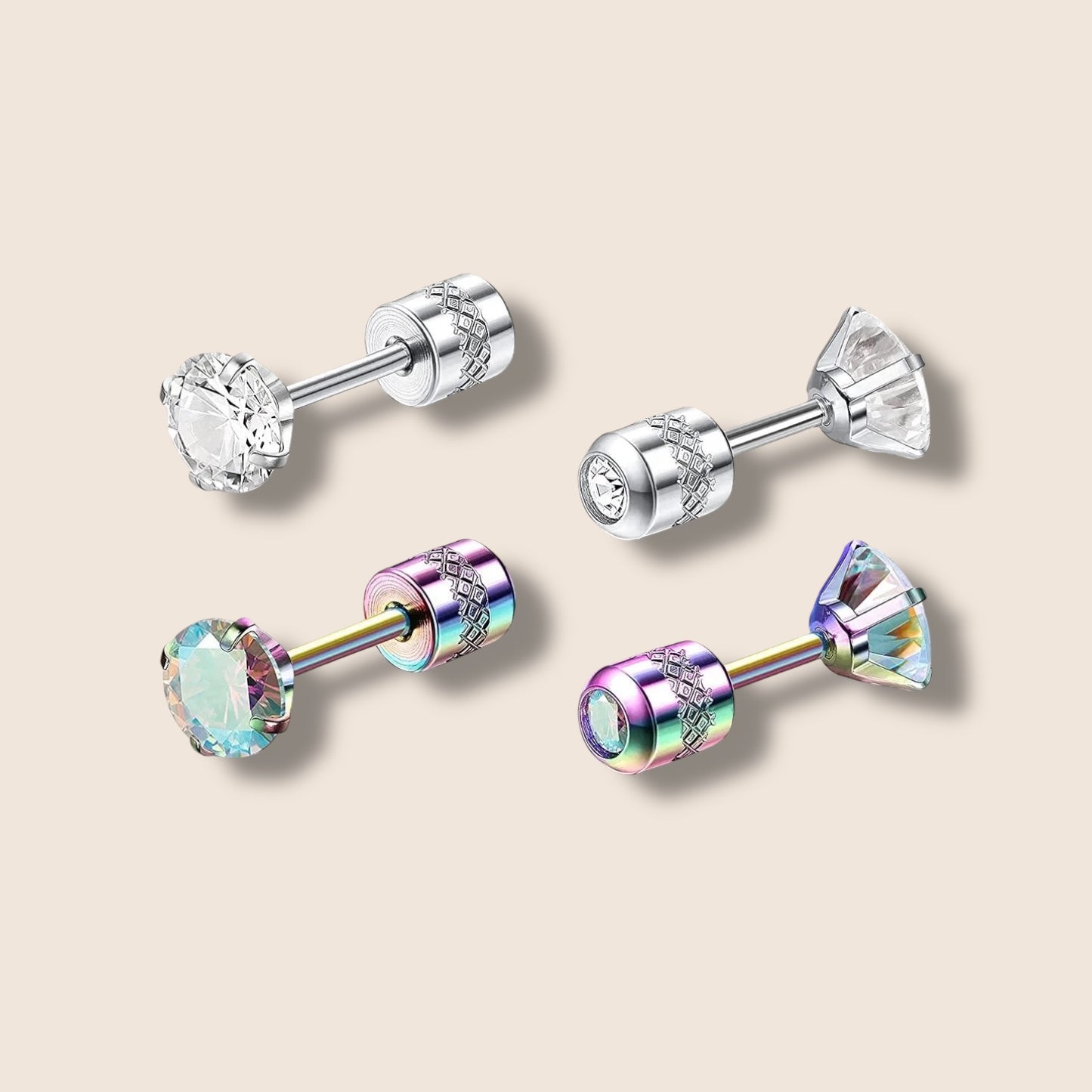Double Sided CZ Screw Back Stud Earrings
