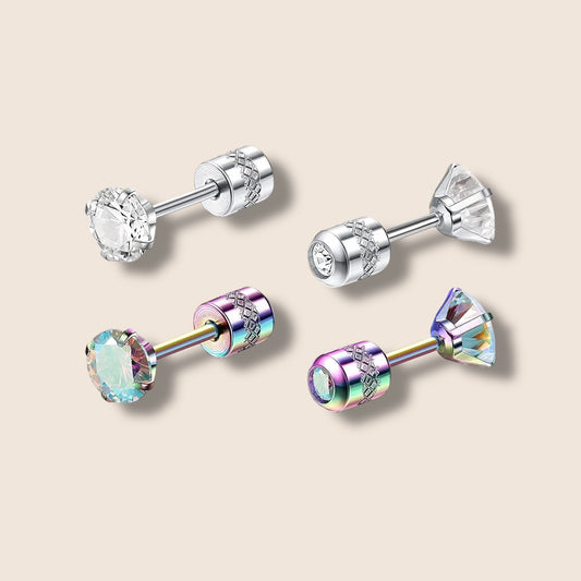 Double Sided CZ Screw Back Stud Earrings