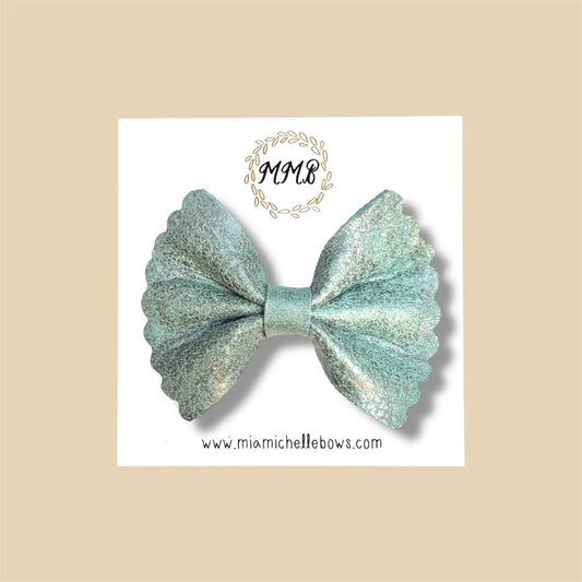 Vintage Green Scalloped Genuine Leather Bow