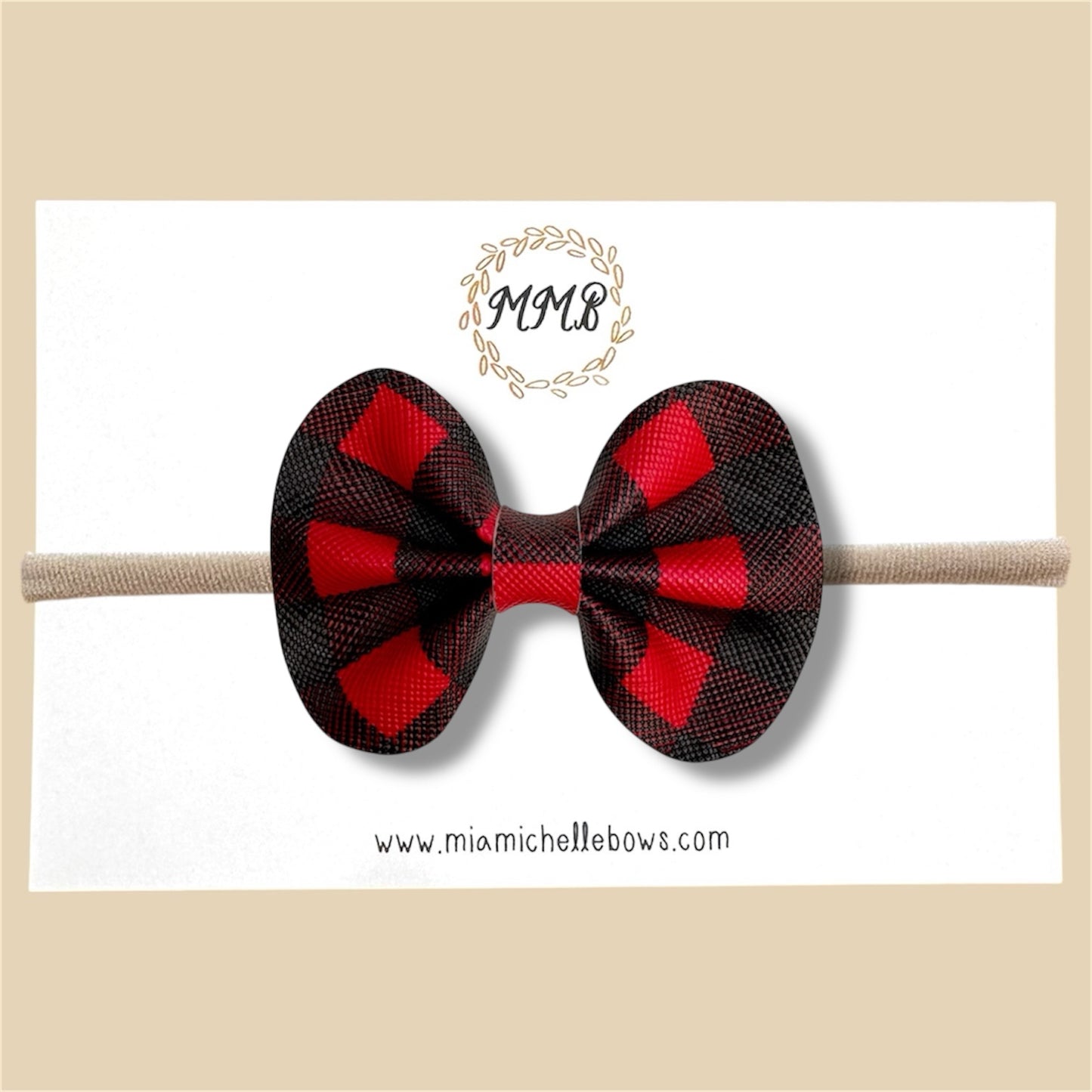 Buffalo Plaid Vegan Leather Bow